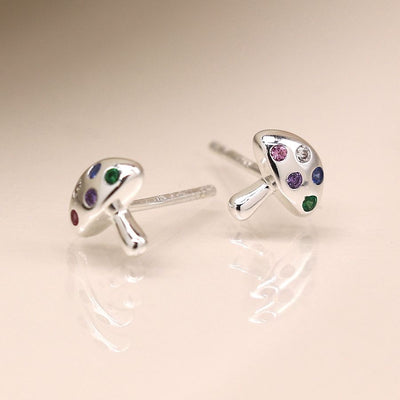 POM Sterling Silver Rainbow Crystal Mushroom Stud Earrings