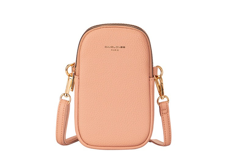 David Jones Double Zip Phone Bag - Pastel Pink/Gold Fittings (CM6814A)