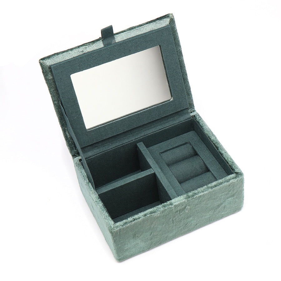 POM Midnight Green Velvet Leaping Hare Embroidered Small Jewellery Box
