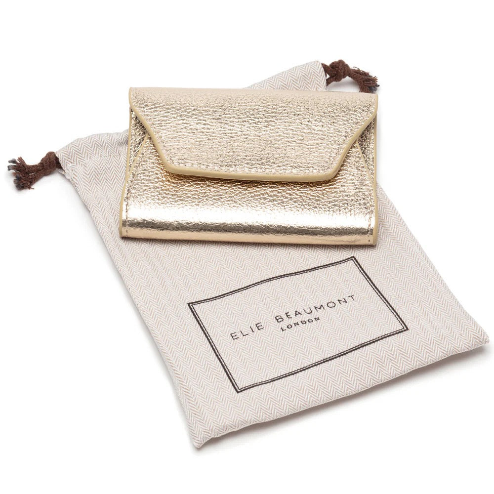 Elie Beaumont Designer Leather Folding Card Purse - Metallic Gold