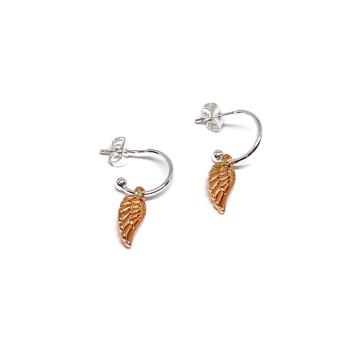 Sophia Angel Wing Sterling Silver Hoop Earrings - Rose Gold- Clementine Jewellery