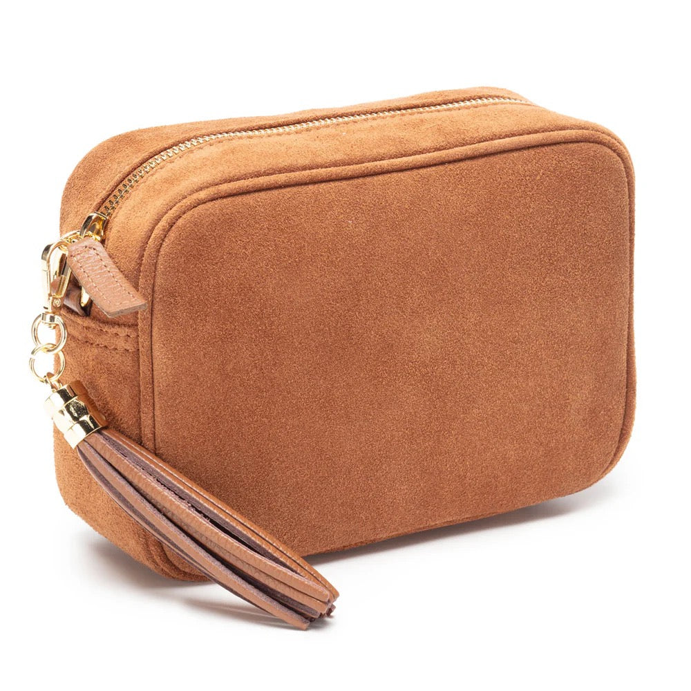 Elie Beaumont Designer Leather Crossbody Bag - SUEDE - Tan (GOLD Fittings)