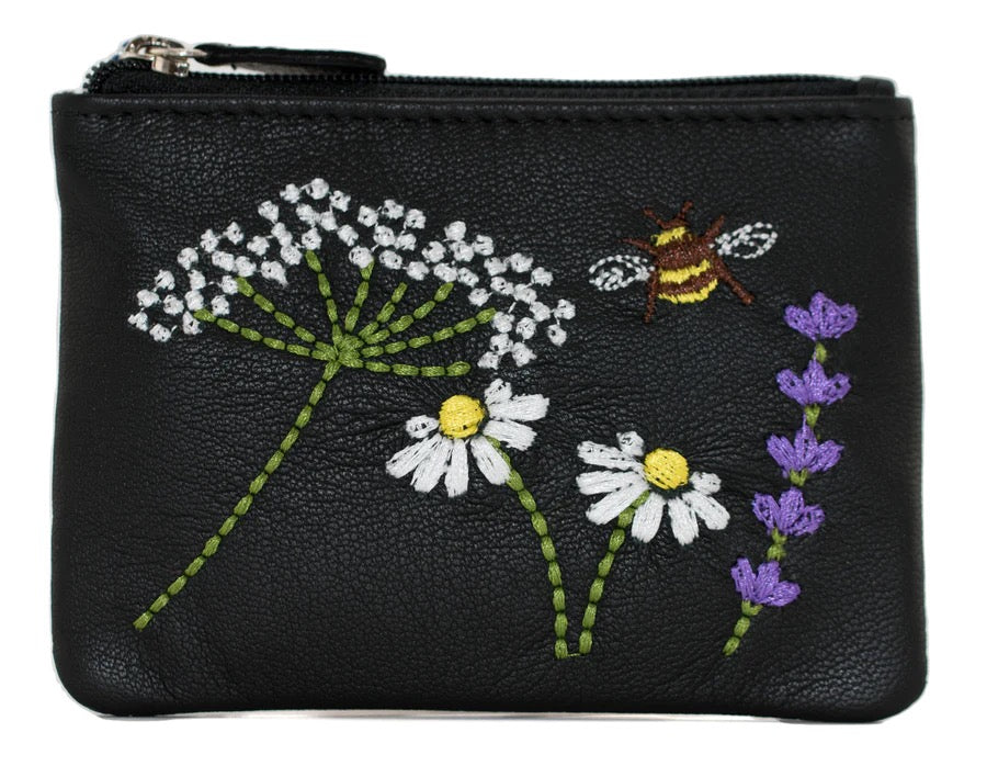 Mala Leather - Bee &amp; Blossom Small Zip Leather Coin Purse - Black