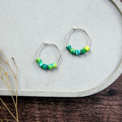 Recycled Plastic Sterling Silver Hoop Earrings - Seaweed - The Old Farmhouse Jewellery