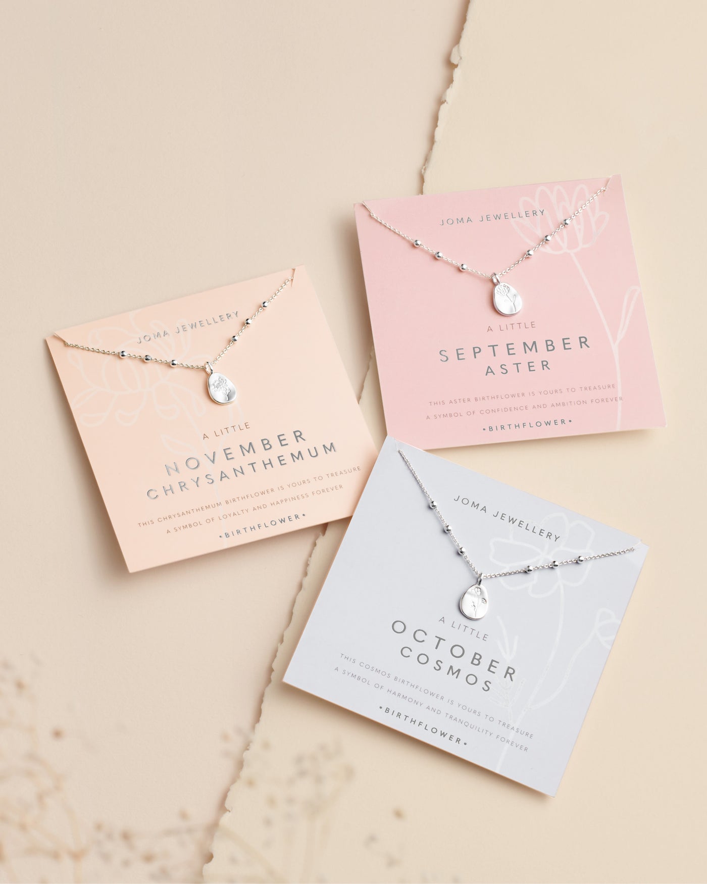 Joma Jewellery - 'A Little October Cosmos' Birthflower Necklace