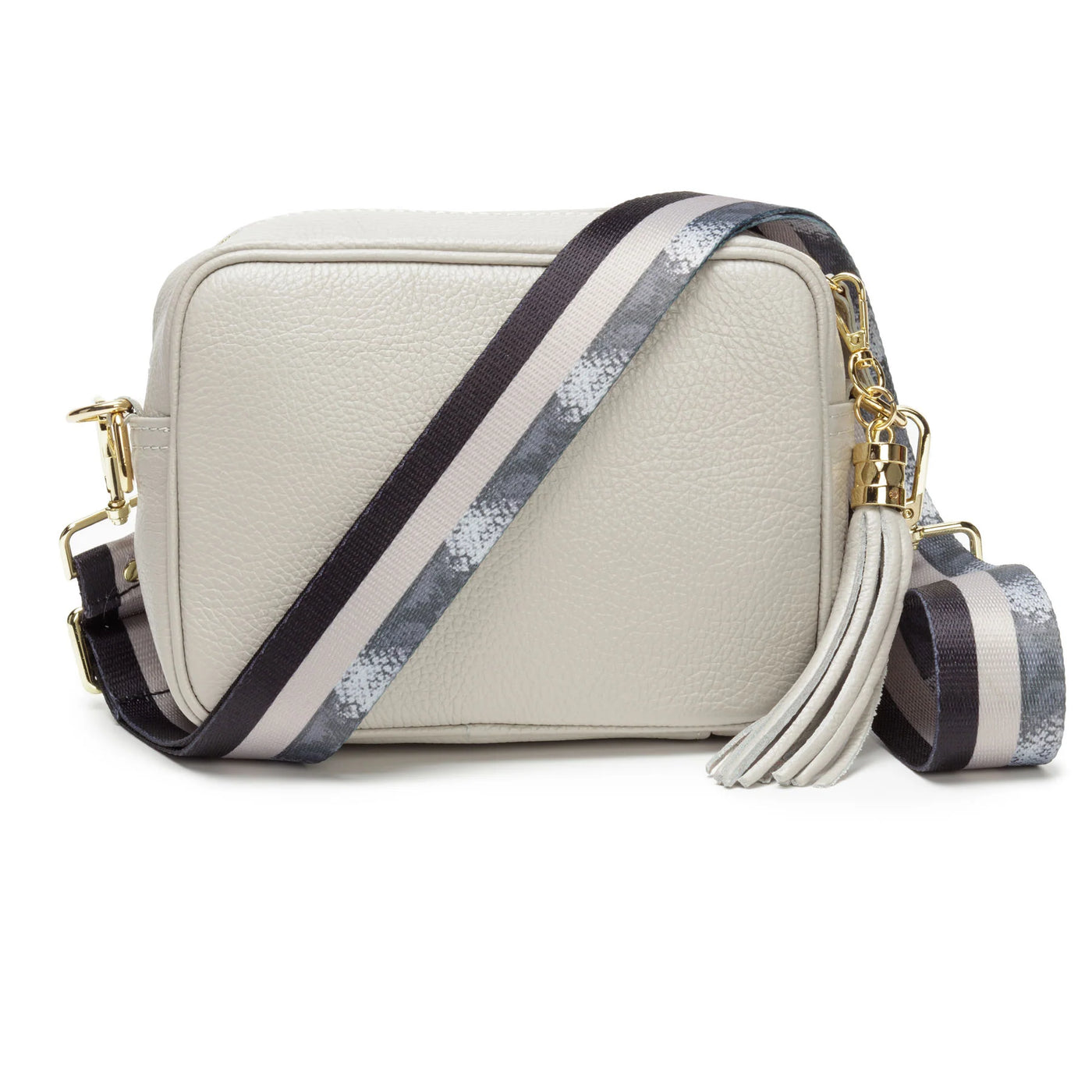 Elie Beaumont Designer PYTHON STRIPE Grey/BLK Thin Adjustable Crossbody Bag Strap (GOLD Fittings)