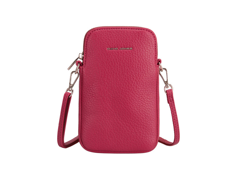 David Jones Phone Crossbody Handbag - Dark Fuchsia Pink (Silver fittings)