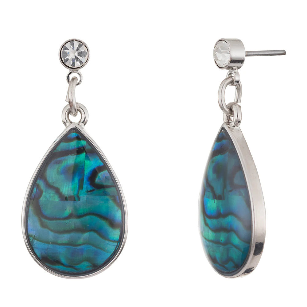 Byzantium Paua Shell Drop Earrings -Lacrima Teardrop stud with Crystal