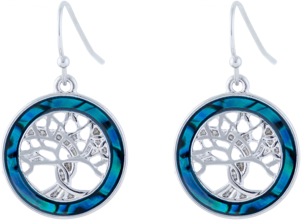 Byzantium Paua Shell Drop Earrings - Tree of Life Disc