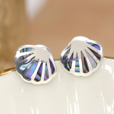 POM Sterling Silver & Paua Shell Clamshell Stud Earrings