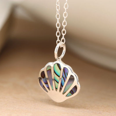 POM Sterling Silver & Paua Shell Clamshell Pendant Necklace