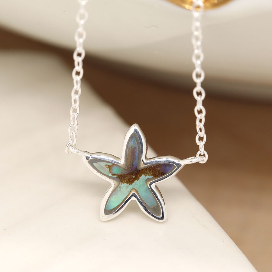 POM Sterling Silver & Paua Shell Starfish Pendant Necklace