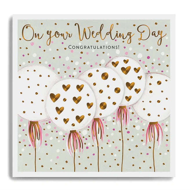 Janie Wilson - Wedding Day Cream & Gold Balloons Card