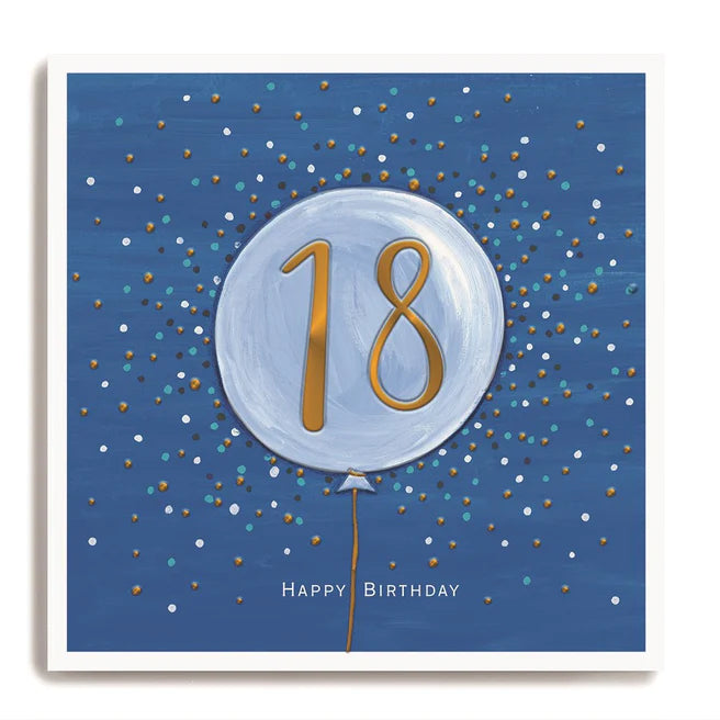 Janie Wilson - 18th Birthday Blue Balloon Spotty Card