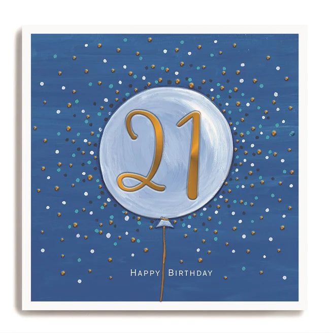 Janie Wilson - 21 Birthday Blue Balloon Spotty Card
