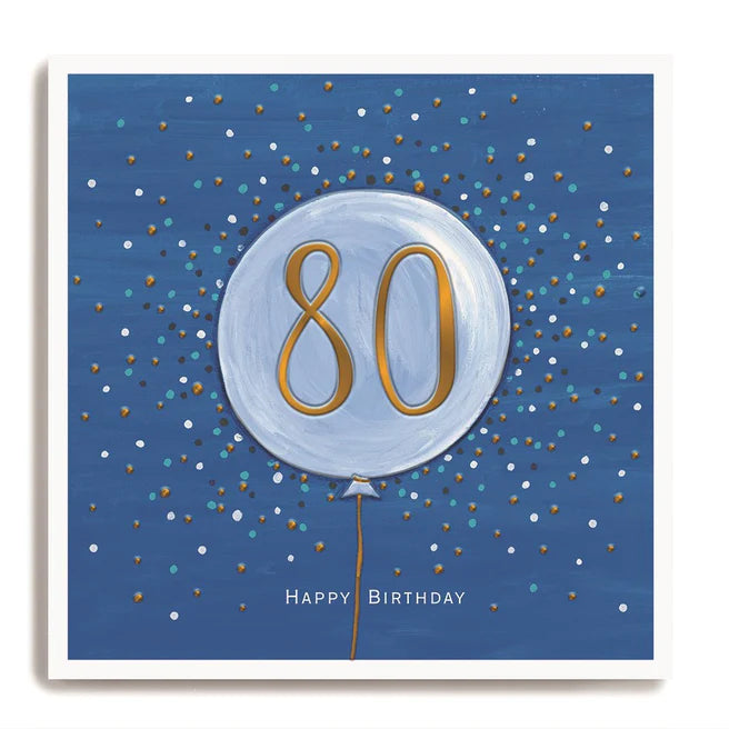 Janie Wilson - 80th Birthday Blue Balloon Spotty Card