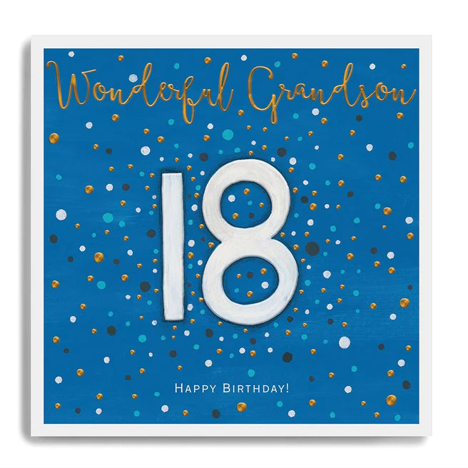 Janie Wilson - 18 Wonderful Grandson Blue Spotty Card