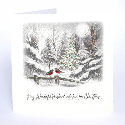 Five Dollar Shake -Wonderful Husband Robins in Forest Christmas Card