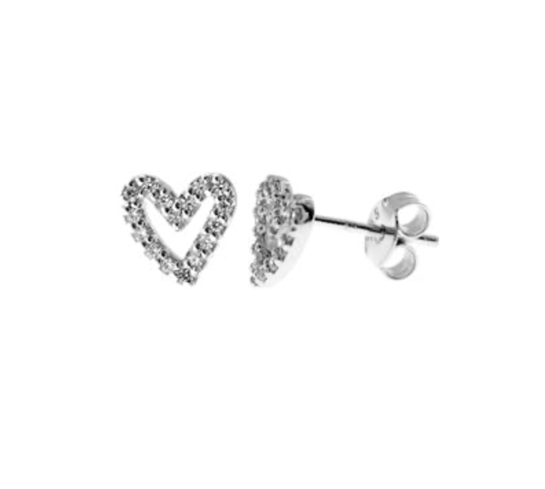 Kali Ma Mini Pave Shaped Open Heart Studs - Sterling 925 Silver