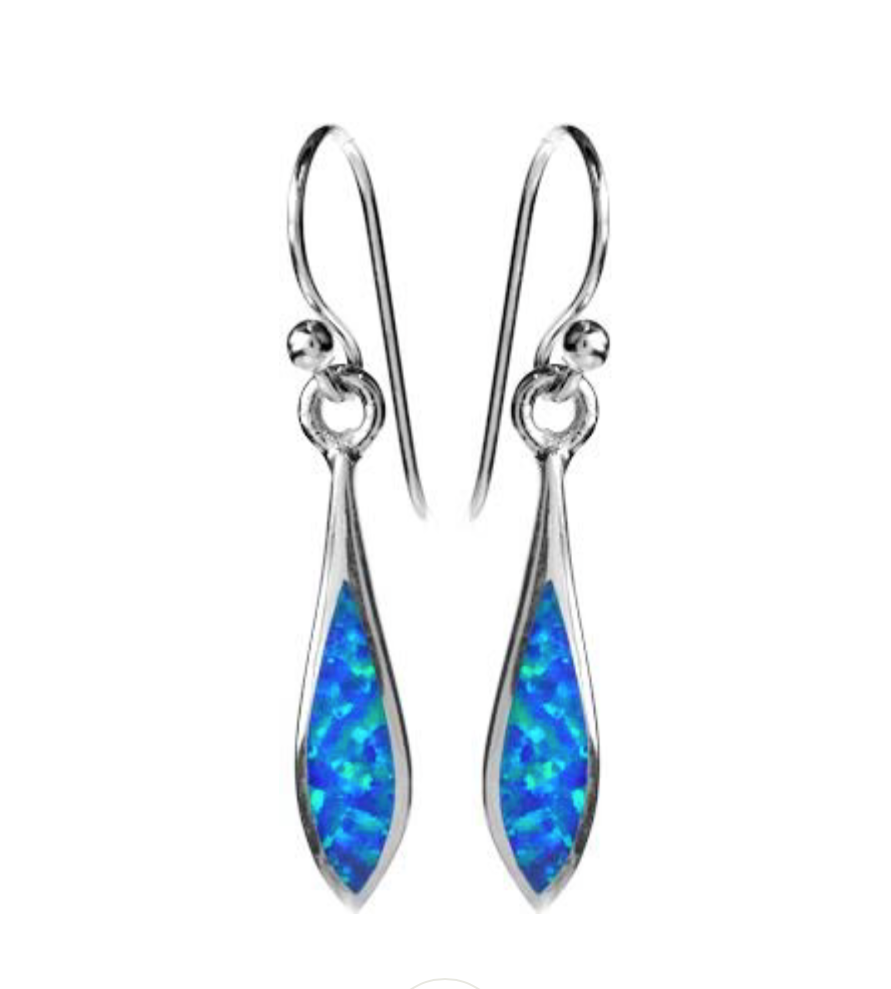 Kali Ma Blue Opal Elongated Marquis Teardrop Drop Earrings - Sterling Silver