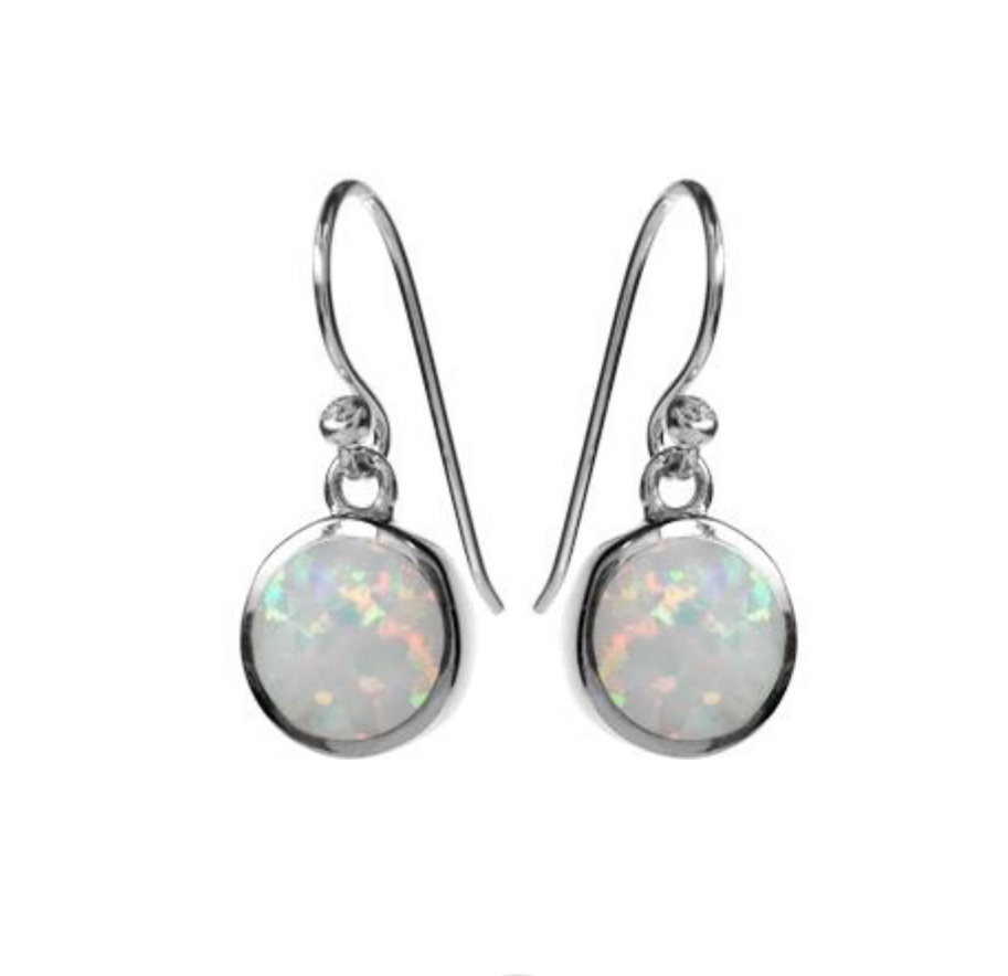 Kali Ma Round White Opal Drop Earrings - Sterling 925 Silver