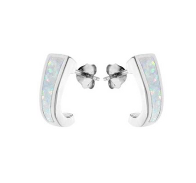Kali Ma Small Tapered White Opal Huggie Earrings - Sterling 925 Silver