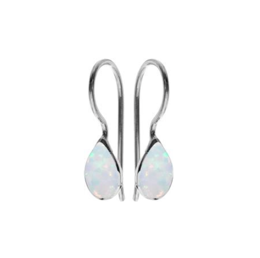 Kali Ma 5x7mm Teardrop Fixed Hook White Opal earrings - Sterling 925 Silver