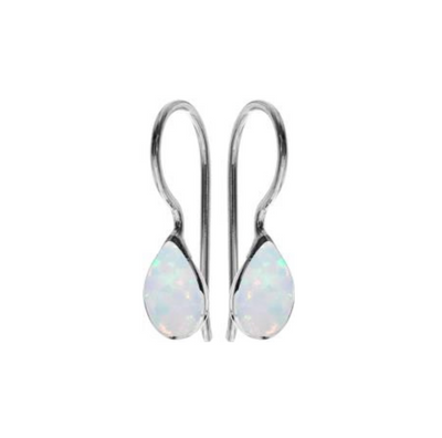 Kali Ma 5x7mm Teardrop Fixed Hook White Opal earrings - Sterling 925 Silver