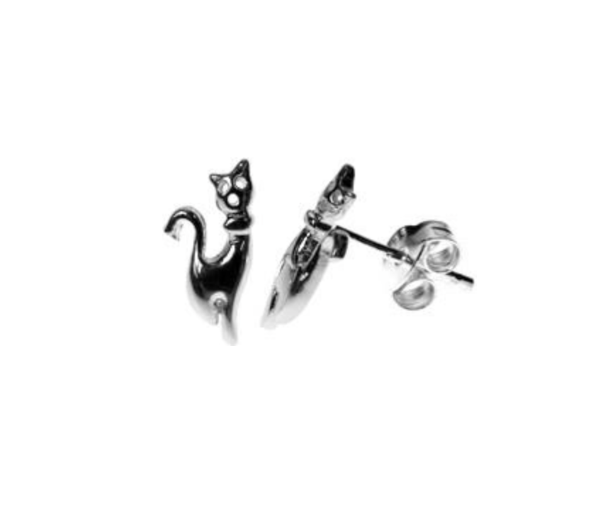 Kali Ma Happy Cat Stud Earrings - Sterling 925 Silver