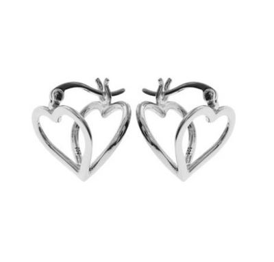 Kali Ma Open Heart Front Facing Double Heart Earrings - Sterling 925 Silver