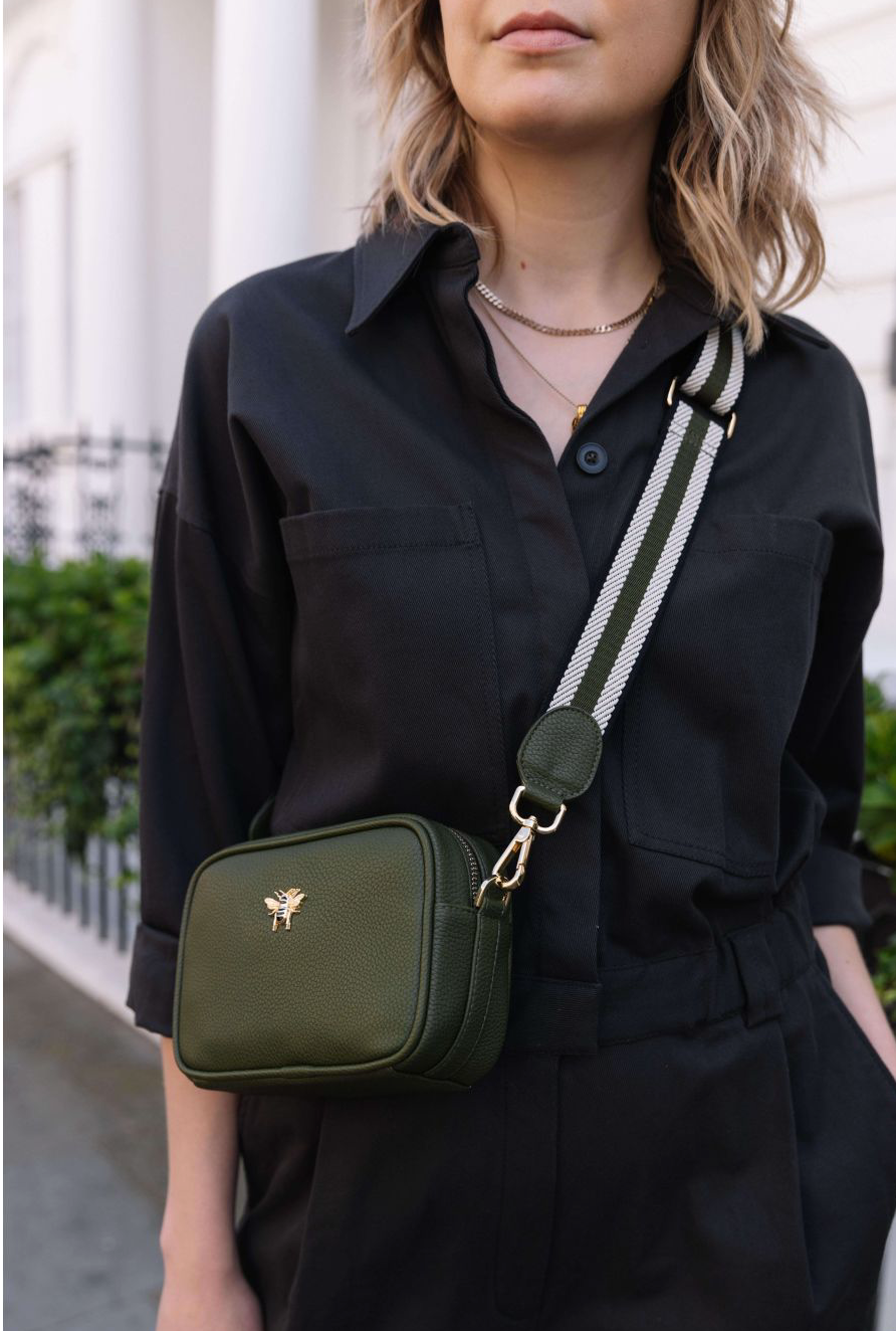 Alice Wheeler Olive Green Mini Mayfair Crossbody Bag with Bag Strap