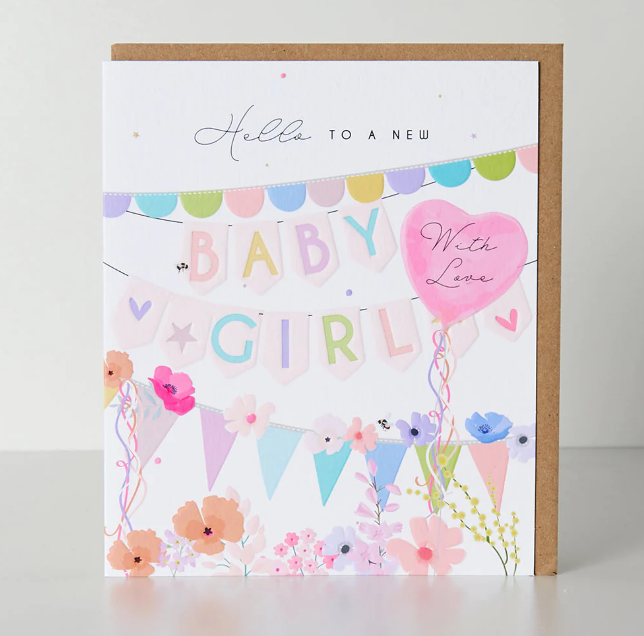 Belly Button Hello to a New Baby Girl Bunting Card
