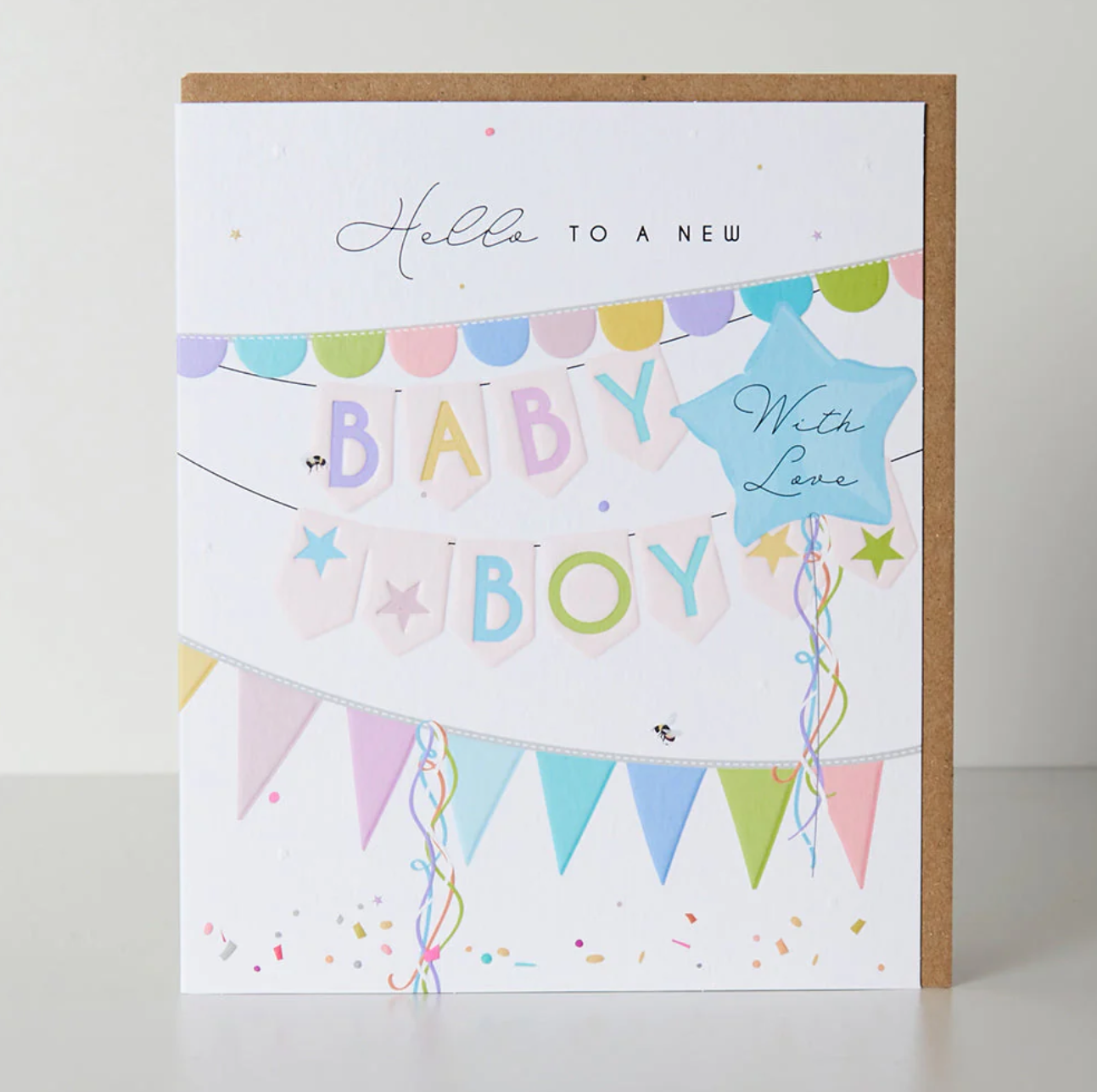 Belly Button Hello to a New Baby Boy Bunting Card
