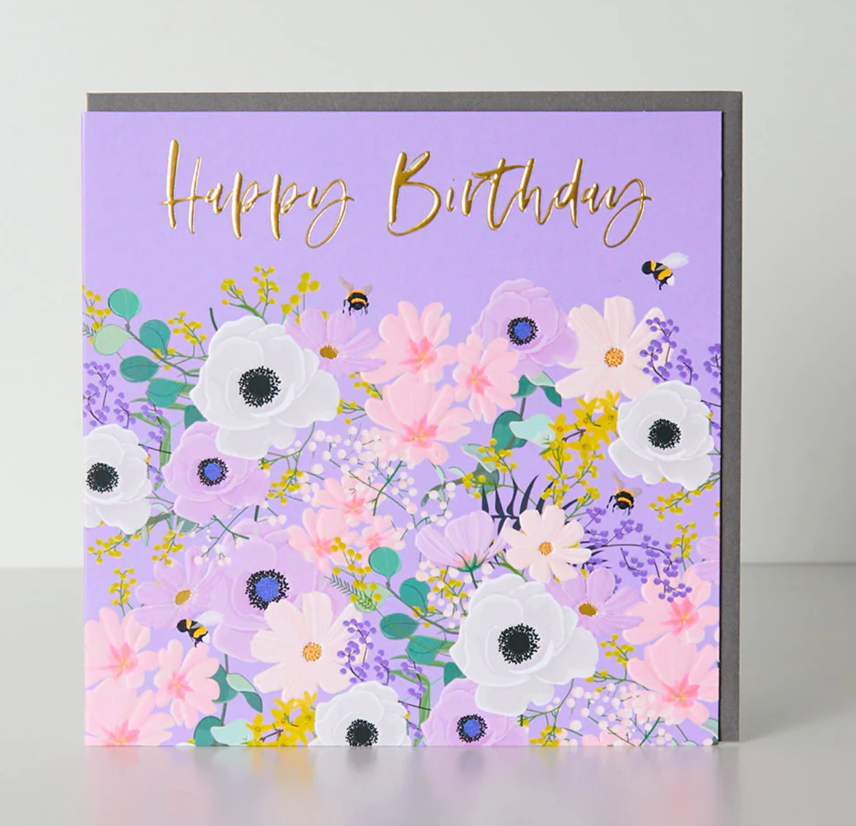 Belly Button Happy Birthday Lilac Florals & Bees Birthday Card