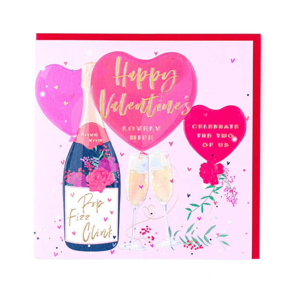Belly Button Happy Valentines Lovely Wife Champagne & Hearts Card