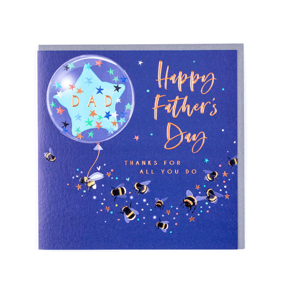 Belly Button Happy Fathers Day Thanks for All You Do Navy Bees & Balloon Card