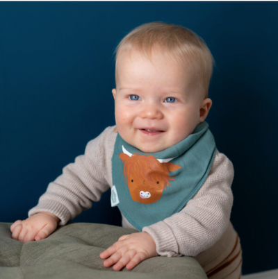 Ziggle Highland Cow Dribble Bib - Teal Green