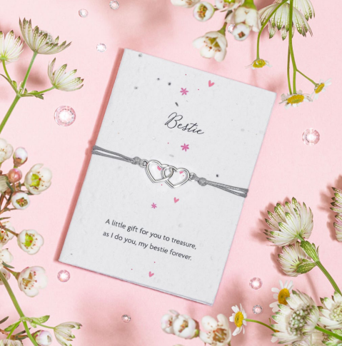 Letterbox Love Seeded Card Bracelet - Double Heart - Bestie