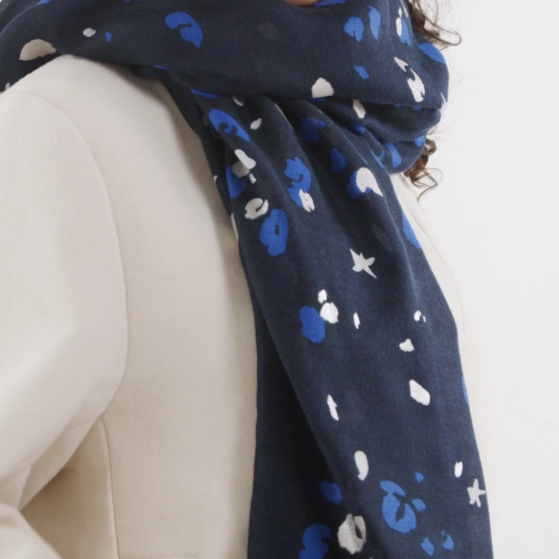 Katie Loxton Foil Print Scarf - Confetti Star - Navy/White/Silver