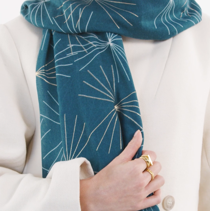 Katie Loxton Foil Print Scarf - Starburst - Teal/Off White/Gold