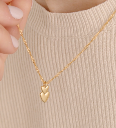 Katie Loxton Waterproof Jewellery - So Loved - Gold Double Heart Charm Necklace