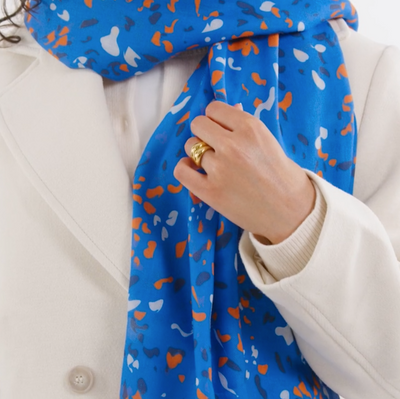 Katie Loxton Print Scarf - Terazzo - Cobalt Blue/Orange