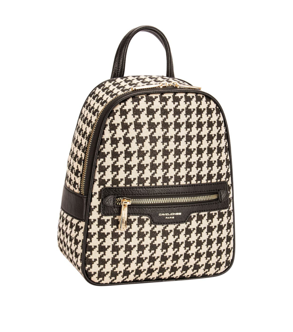 David Jones Dogtooth Print Small Backpack Black White Jolu Accessories Boutique