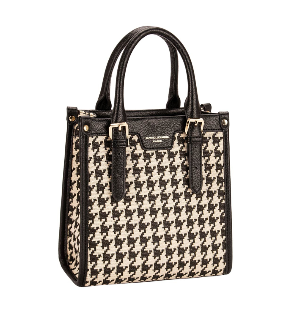 David Jones Dogtooth Print Small Grab/Crossbody Bag - Black/White