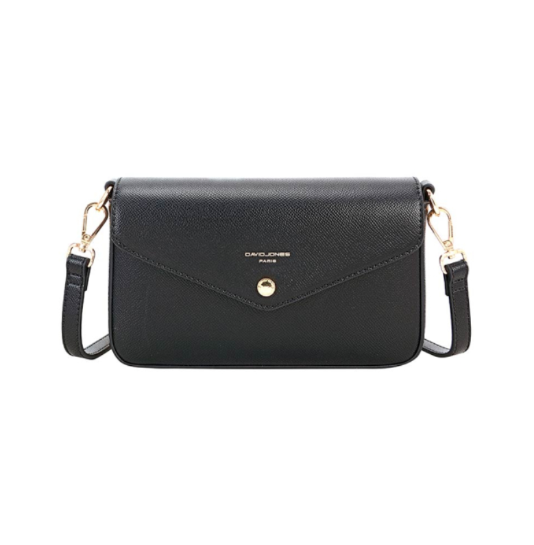 David Jones (CM6120F) Small Envelope Structured Clutch/Crossbody Handbag - Black