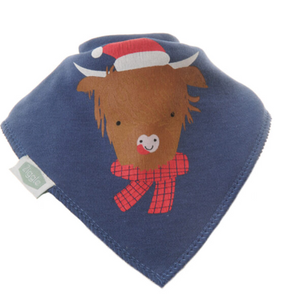 Ziggle Highland Cow Christmas Dribble Bib - Blue