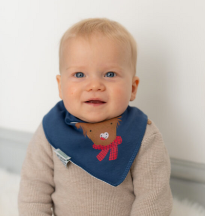 Ziggle Highland Cow Christmas Dribble Bib - Blue