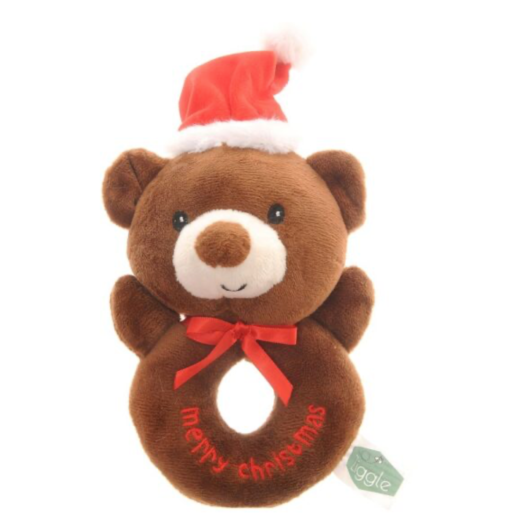 Ziggle Christmas Bear Plush Rattle - Merry Christmas