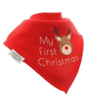 Ziggle My First Christmas Reindeer Cotton Dribble Bib - Red