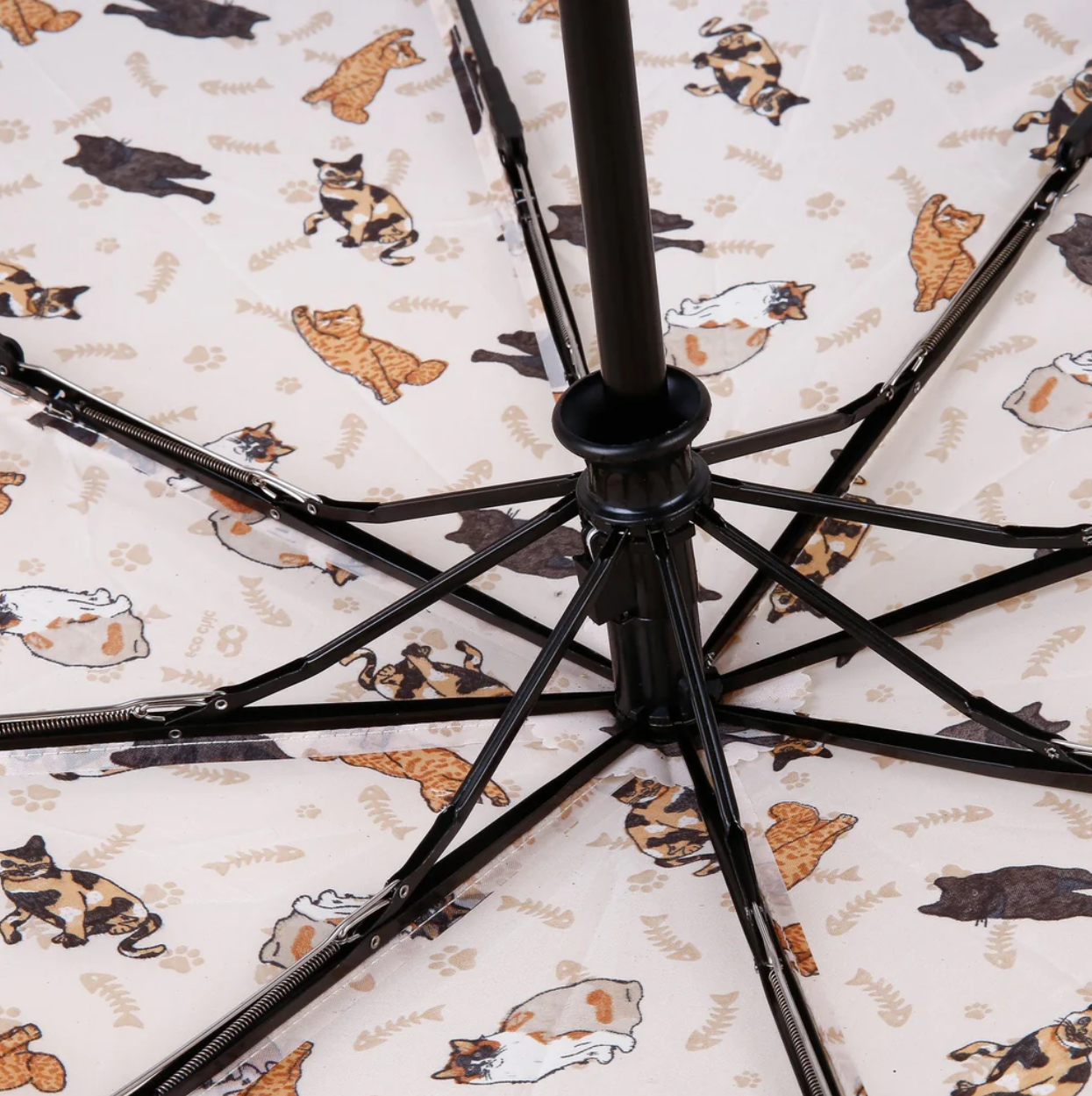 Eco Chic - Folding Automatic Umbrella - Beige Beloved Cat